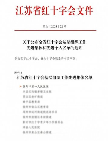 <strong>喜讯！徐州市第一人民医院荣获省红十字会表彰</strong>