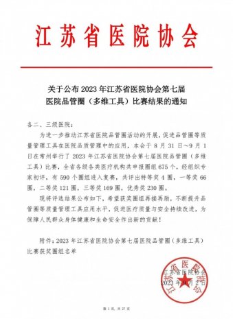 <strong>徐州一院斩获江苏省医院协会品管圈比赛一等奖入围国赛</strong>